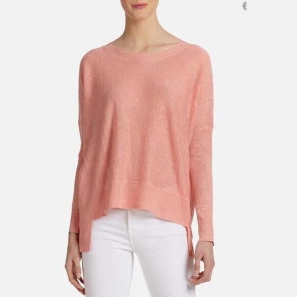 Eileen Fisher Hi/Lo Linen Sweater in Coral - M - Picture 1 of 7